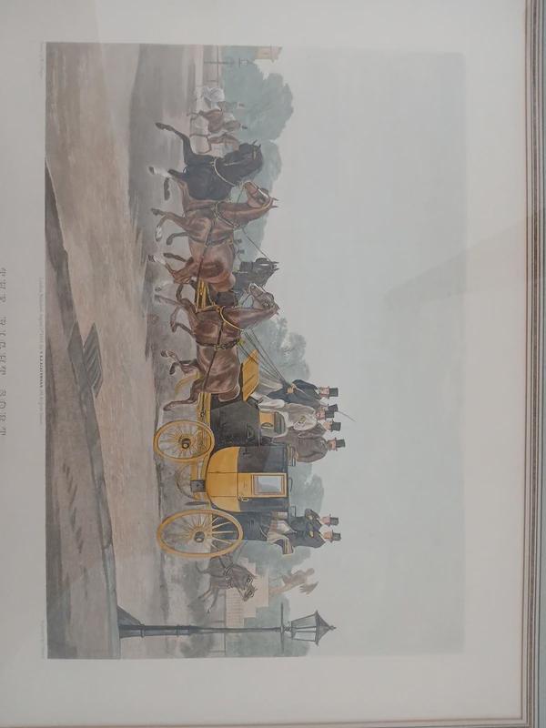 Vintage Framed English Coaching Print “The Right Sort,” Gentlemen Driving a Coach and Four, Paris Framer’s Label, 64 cm