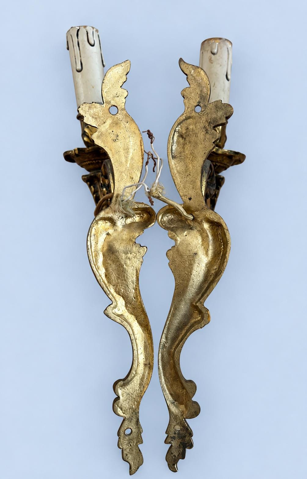 Vintage Pair of Louis XV Style Single-Light Wall Sconces, Gilt Metal Scrolls and Shell Bobèches, Candle Lights, 25 cm