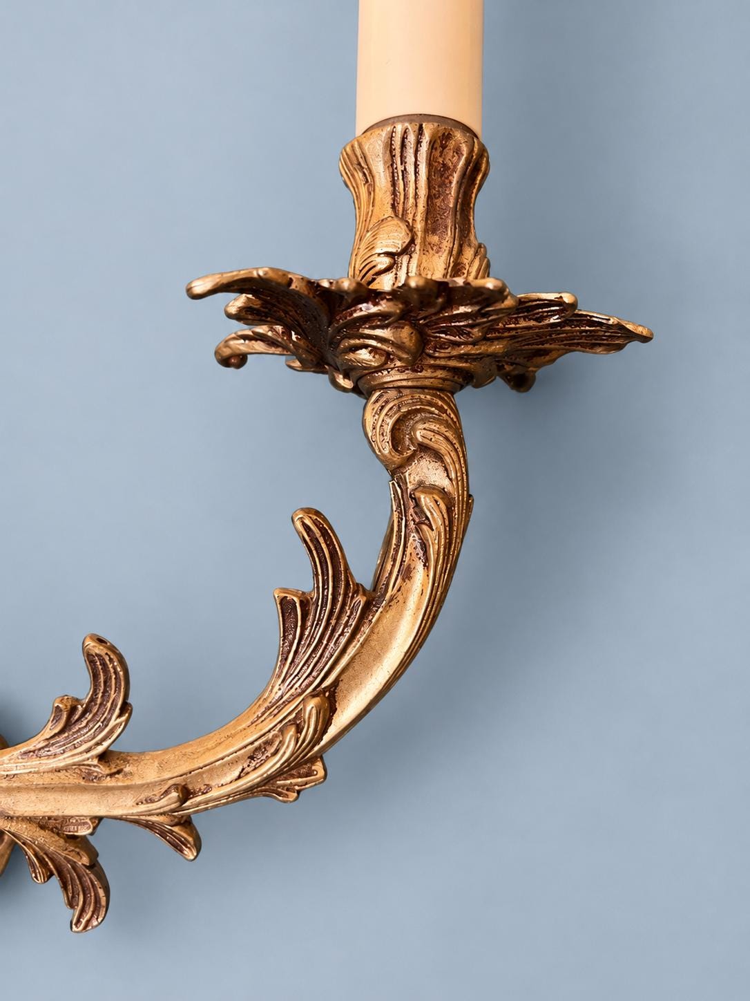 Vintage Three-Light Rococo Style Wall Sconce, Gilt Metal Acanthus Scrolls, Candle Lights, 40 × 40 cm