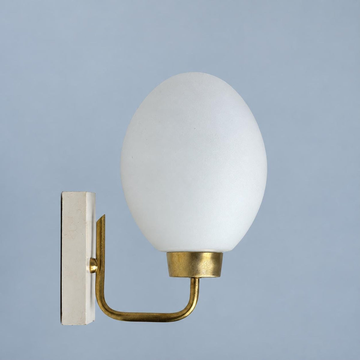Vintage Pair of Mid-Century Egg Wall Sconces, White Opal Glass Globes on Brass Arms with White Bases, 21 cm