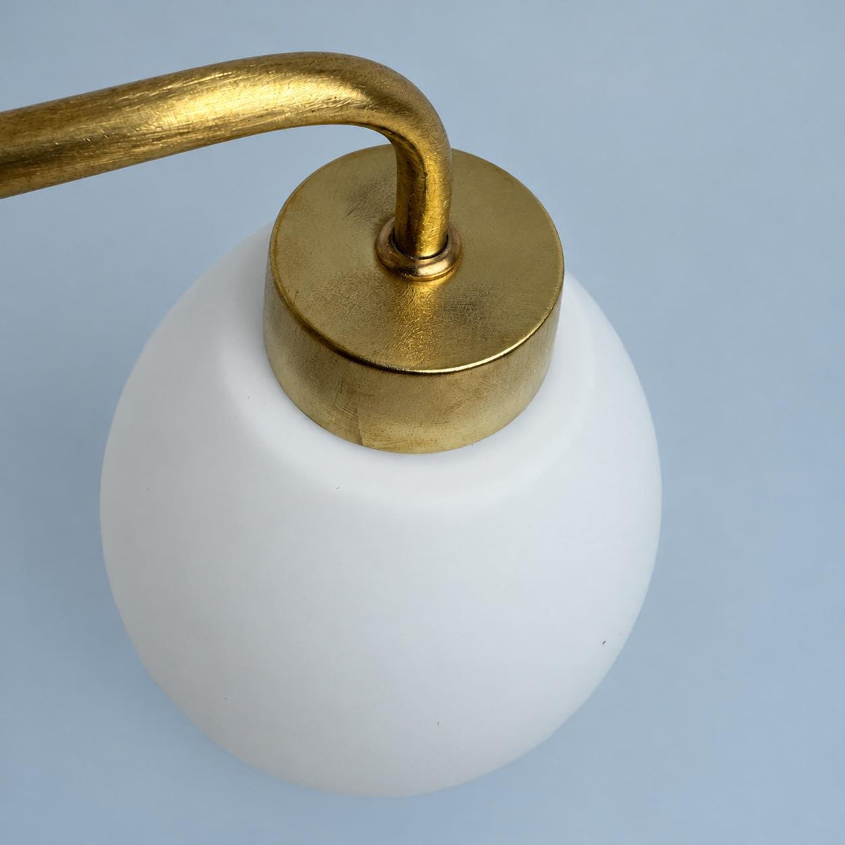 Vintage Pair of Mid-Century Egg Wall Sconces, White Opal Glass Globes on Brass Arms with White Bases, 21 cm