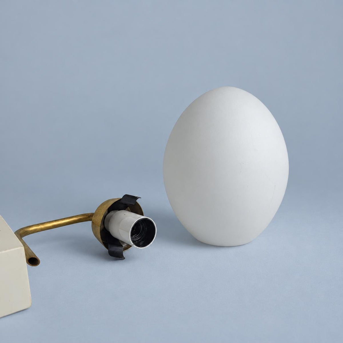 Vintage Pair of Mid-Century Egg Wall Sconces, White Opal Glass Globes on Brass Arms with White Bases, 21 cm