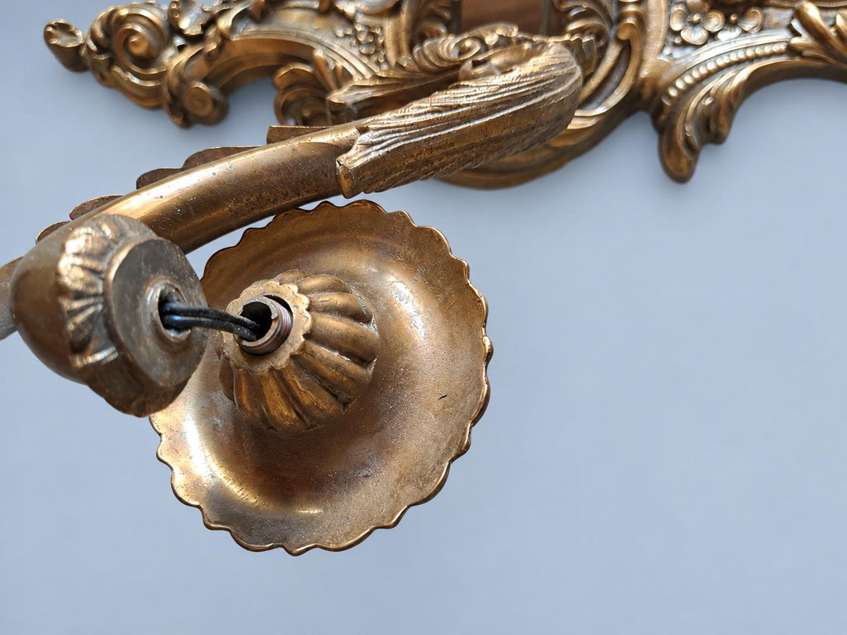 Vintage Rococo Style Two-Light Wall Sconce, Scrolled Cartouche Backplate with Acanthus Arms, 40 cm