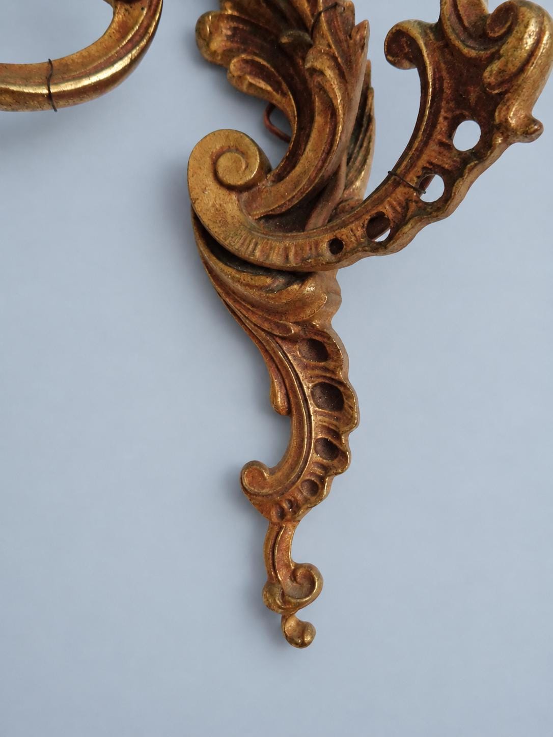 Vintage Mirror-Image Pair of Louis XV Style Wall Sconces, Gilt Metal Pierced Scrolls, Two Candle Lights Each, 30 cm