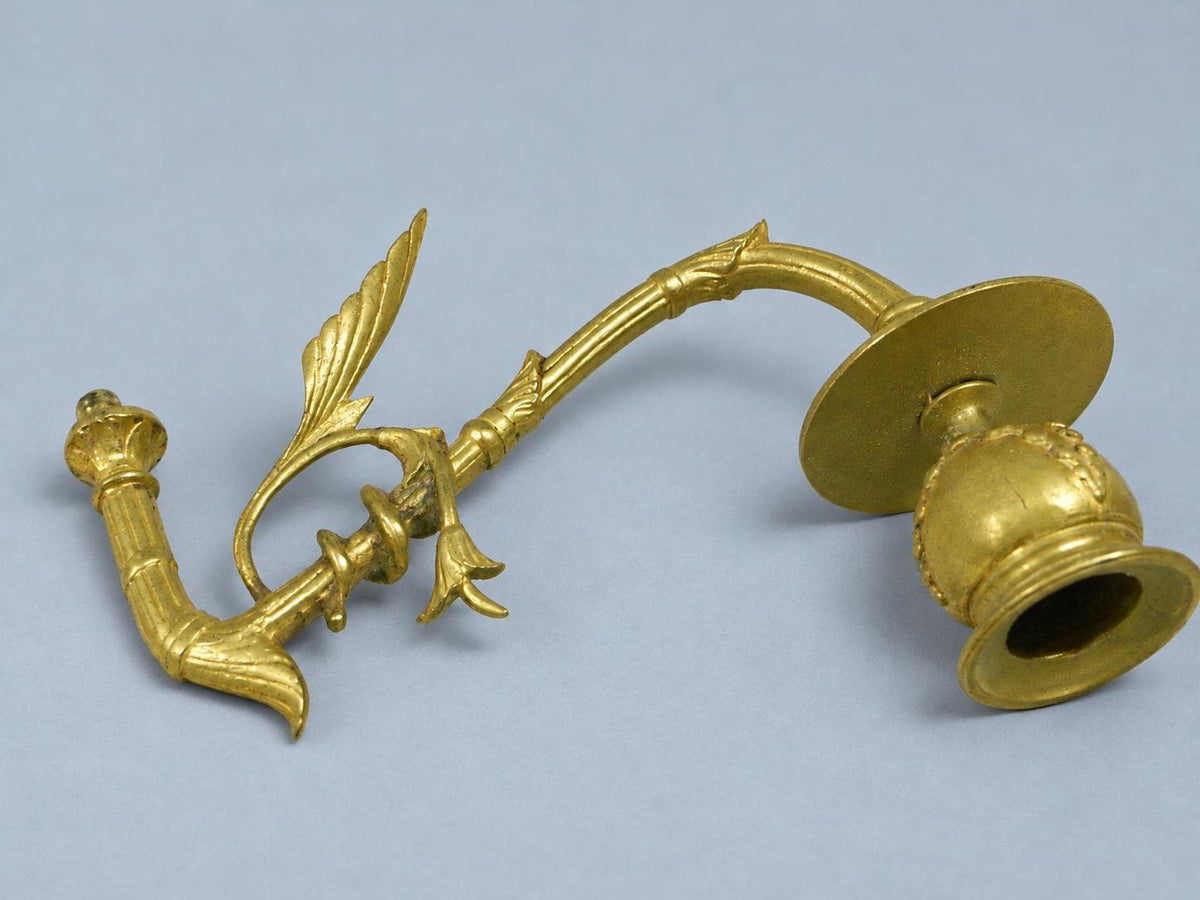 Vintage Pair of Swing-Arm Candle Sconces, Gilt Metal Faux-Bamboo Arms on Fluted Rosettes, Piano Style, 19 cm