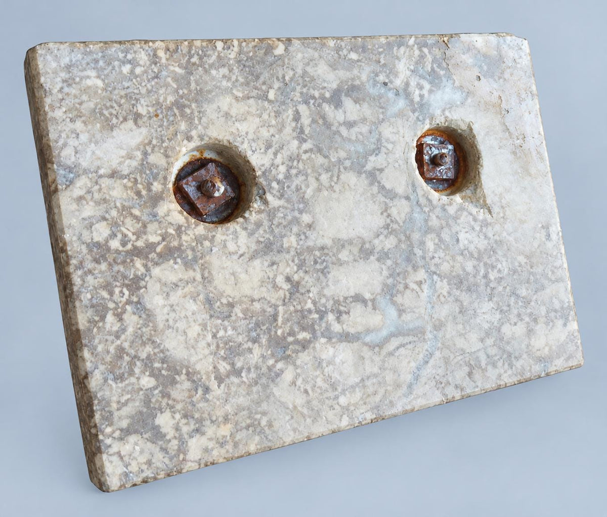 Vintage Empire Style Double Inkstand, Two Gilt Metal Urn Inkwells on Speckled Marble Base, Attributed 19th Century, 14 cm