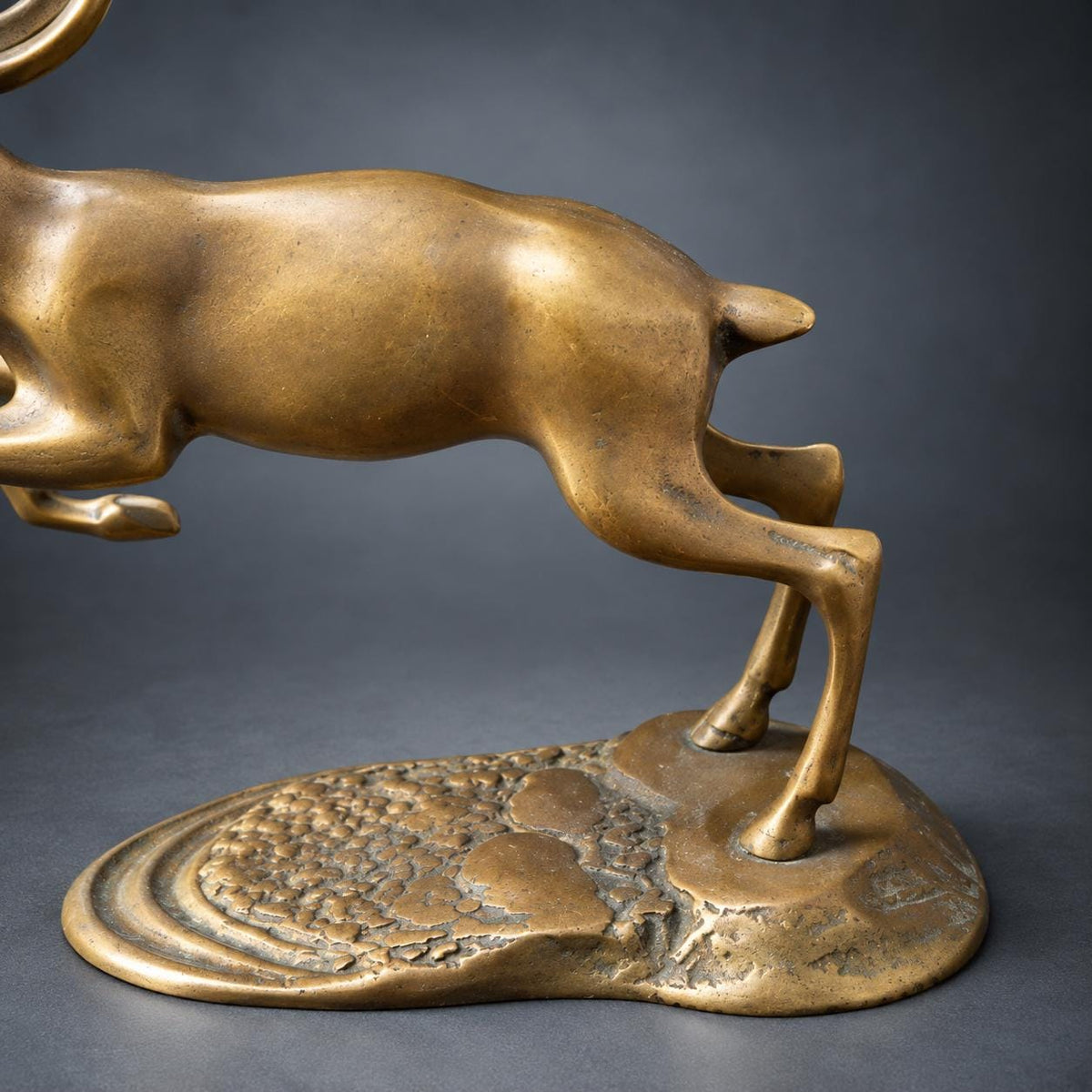 Leaping Gazelle Figure in Brass-Tone Metal on Naturalistic Base, 1960s–70s Style Mid-Century Animal Sculpture