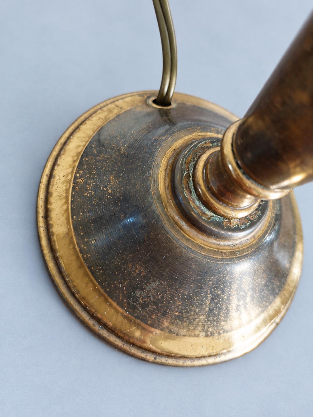 Vintage Pair of Small Brass Candlestick Table Lamps, Attributed 1930s–50s, Two-Tone Gold and Brown Patina, Sold Without Shades, 17 cm