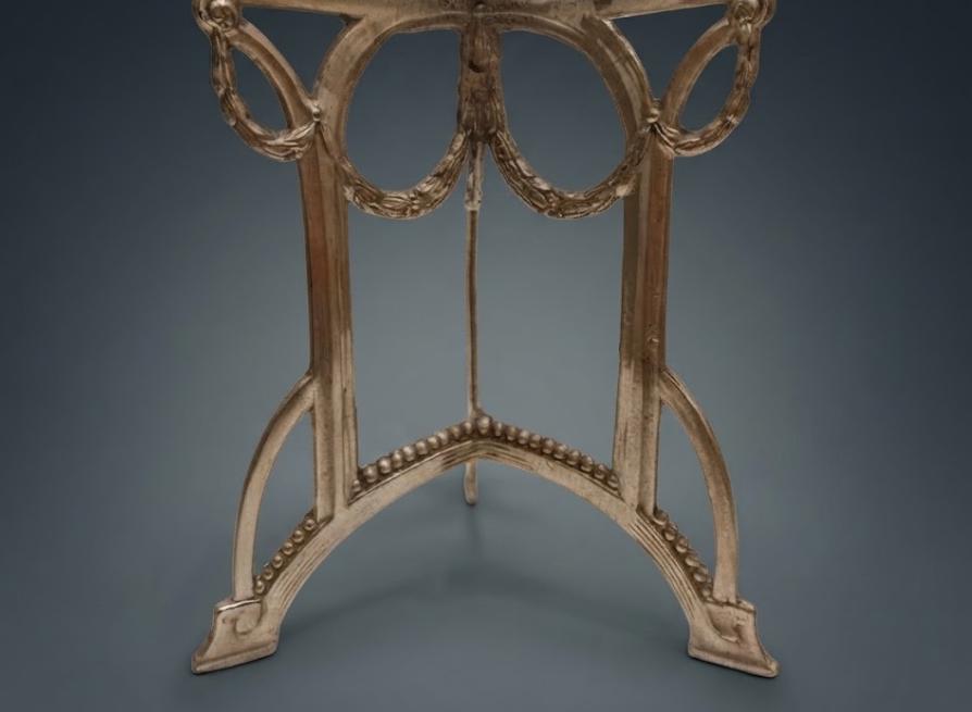 Louis XVI Style Glass Fruit Bowl Centrepiece on Champagne-Tone Metal Stand, Laurel Garlands and Ribbons