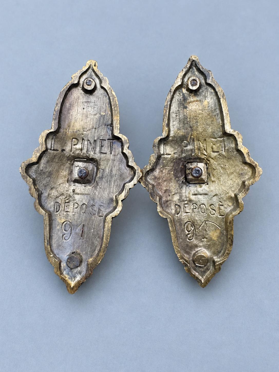 Vintage Pair of Small Double Candle Holders with Bearded Masks, Gilt Metal Wall or Furniture Mounts, Renaissance Revival, 19th Century