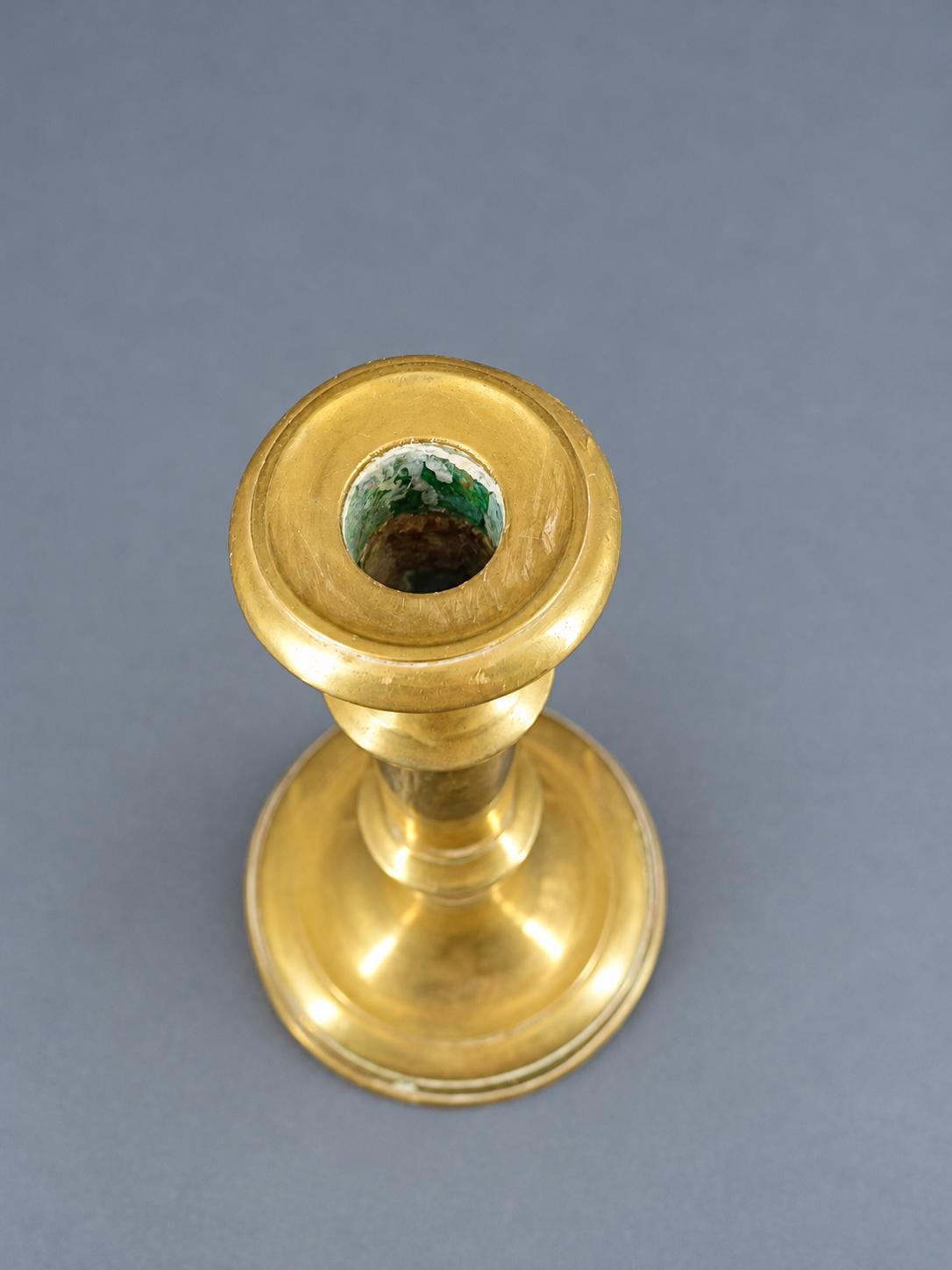 Vintage Pair of Brass Candlesticks, Restauration Style Baluster Stems on Domed Round Bases, Attributed 19th Century, 28 cm
