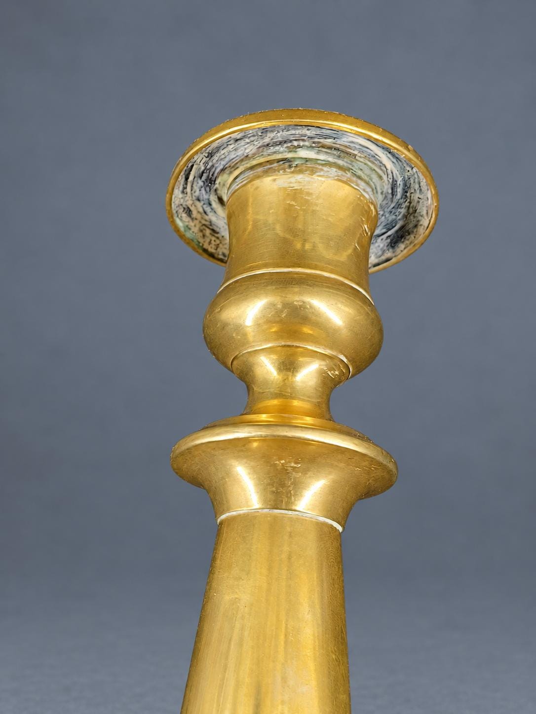 Vintage Pair of Brass Candlesticks, Restauration Style Baluster Stems on Domed Round Bases, Attributed 19th Century, 28 cm
