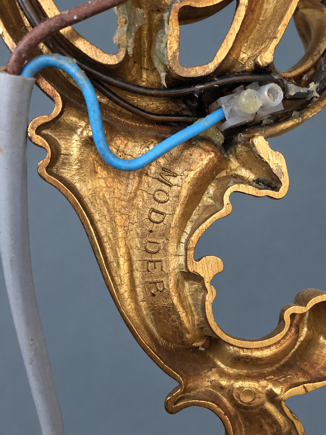 Vintage Mirror-Image Pair of Large Louis XV Style Gilt Metal Wall Sconces, Looping Acanthus Arms with Tulip Cups, Two Lights Each, 35 cm