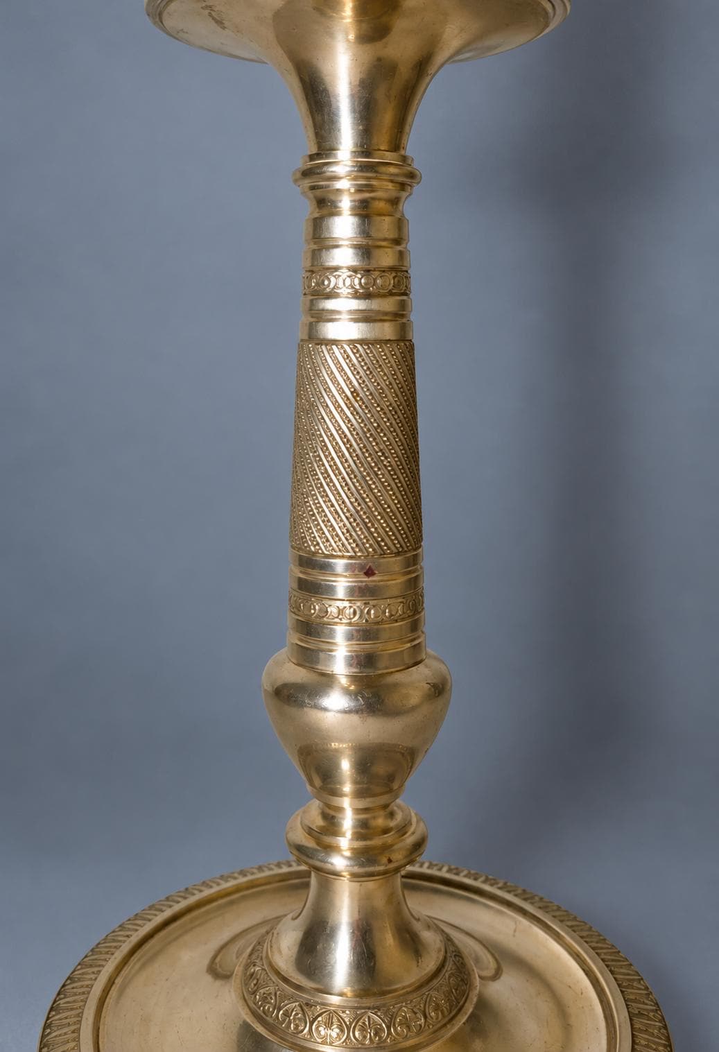 Vintage Empire Style Candlestick Table Lamp, Silver-Tone Metal with Heart-and-Dart and Beaded Bands, Attributed Late 19th Century
