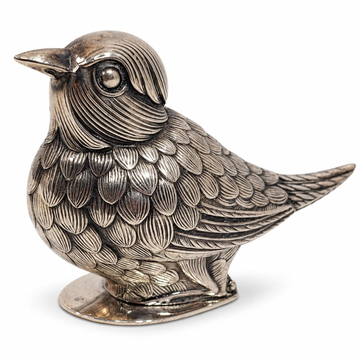 Vintage Figural Bird Salt or Pepper Shaker, Silver-Tone Metal with Finely Chased-Look Feathers, Small Table Sculpture, 7 cm