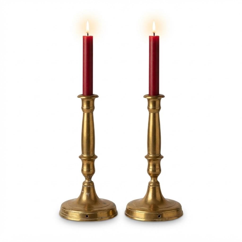 Vintage Pair of Brass Candlesticks, Restauration Style Baluster Stems on Domed Round Bases, Attributed 19th Century, 28 cm
