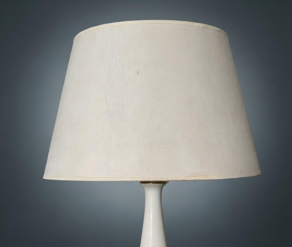 Vintage Neoclassical Style Table Lamp, White Baluster and Fluted Veined Stone Column with Gilt Metal Mounts, with Cream Shade