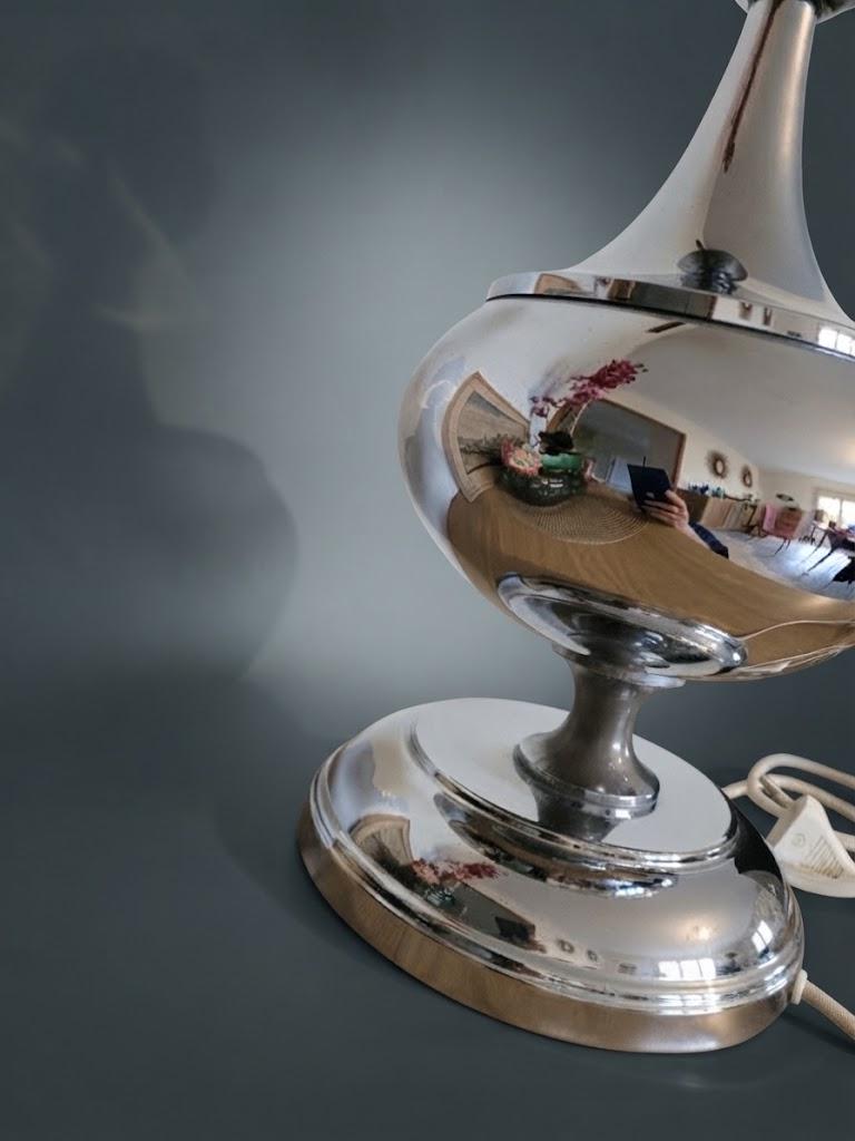 Vintage Space Age Chrome-Tone Metal Table Lamp Base, Stacked Sphere and Disc Shape, 1970s