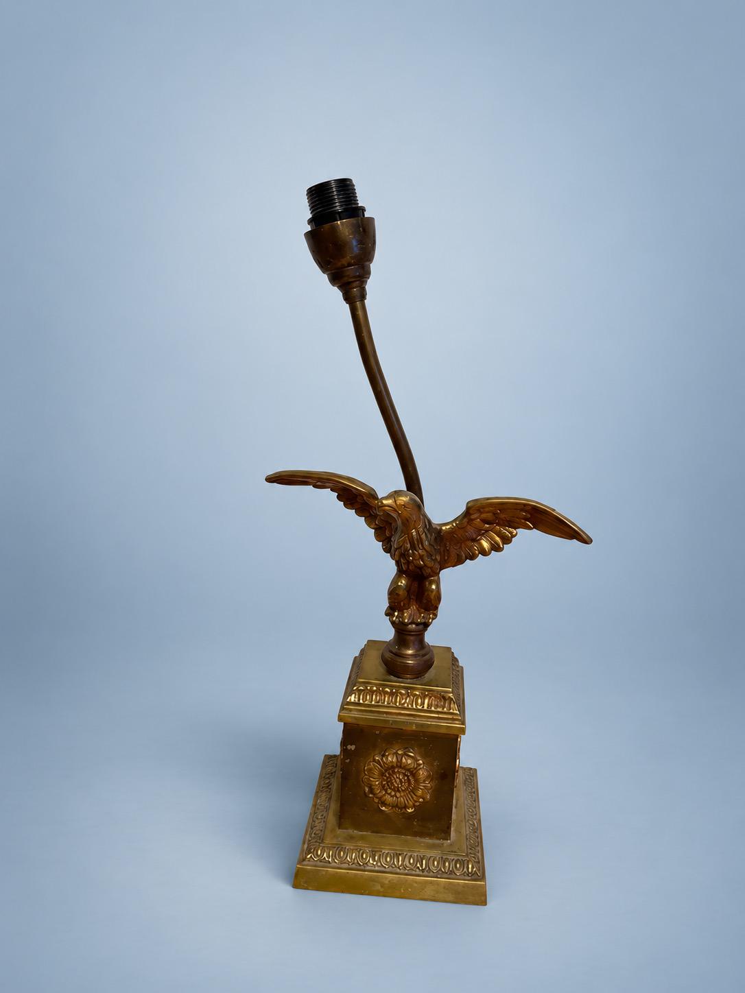 Vintage Empire Style Eagle Table Lamp, Converted Candlestick with Rosette Plinth, Brass-Tone Metal