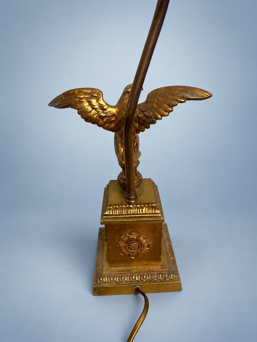 Vintage Empire Style Eagle Table Lamp, Converted Candlestick with Rosette Plinth, Brass-Tone Metal