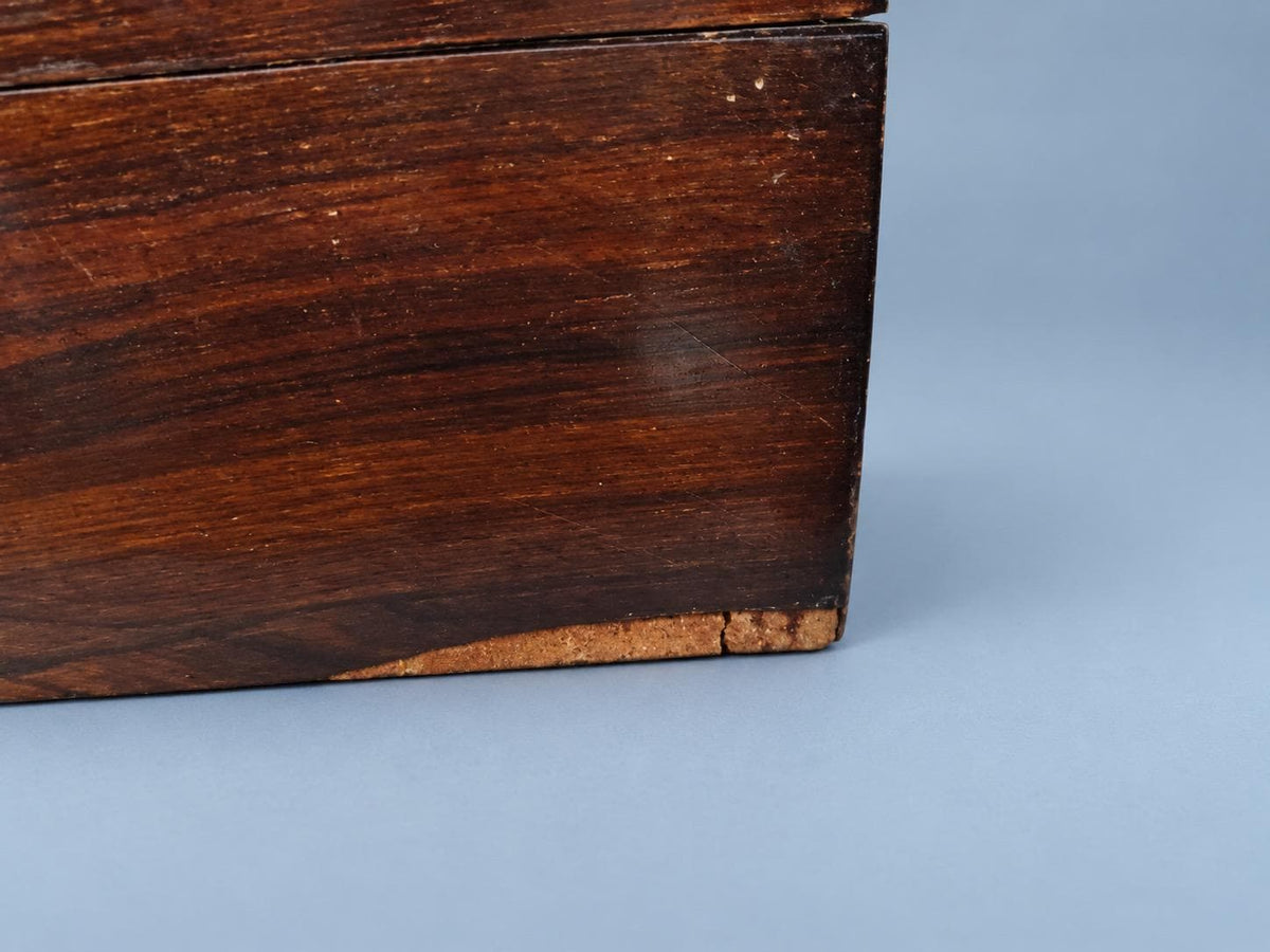 Antique Napoleon III Style Wood Marquetry Jewelry and Letter Box with Brass-Tone Borders