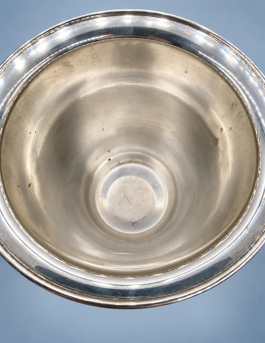 Vintage Silver-Tone Champagne Bucket with Lion Mask Ring Handles and Fluted Pedestal Base, Regency Style