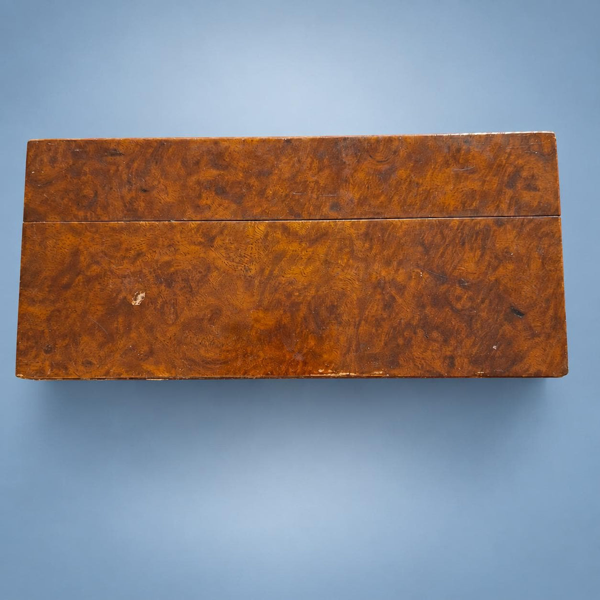 Vintage Wooden Box with Figured Wood Interior, Brass Piano Hinge and Removable Dividers