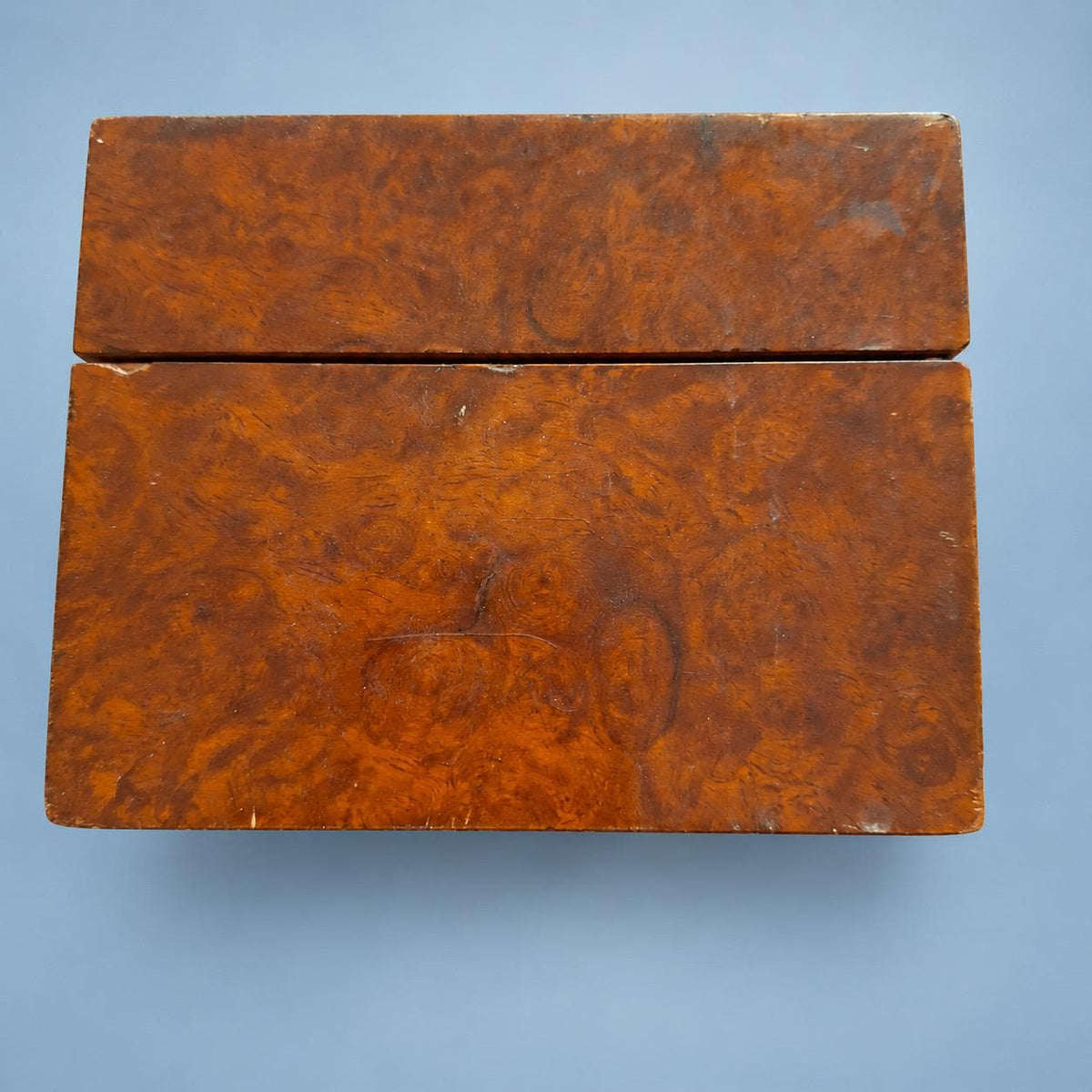 Vintage Wooden Box with Figured Wood Interior, Brass Piano Hinge and Removable Dividers