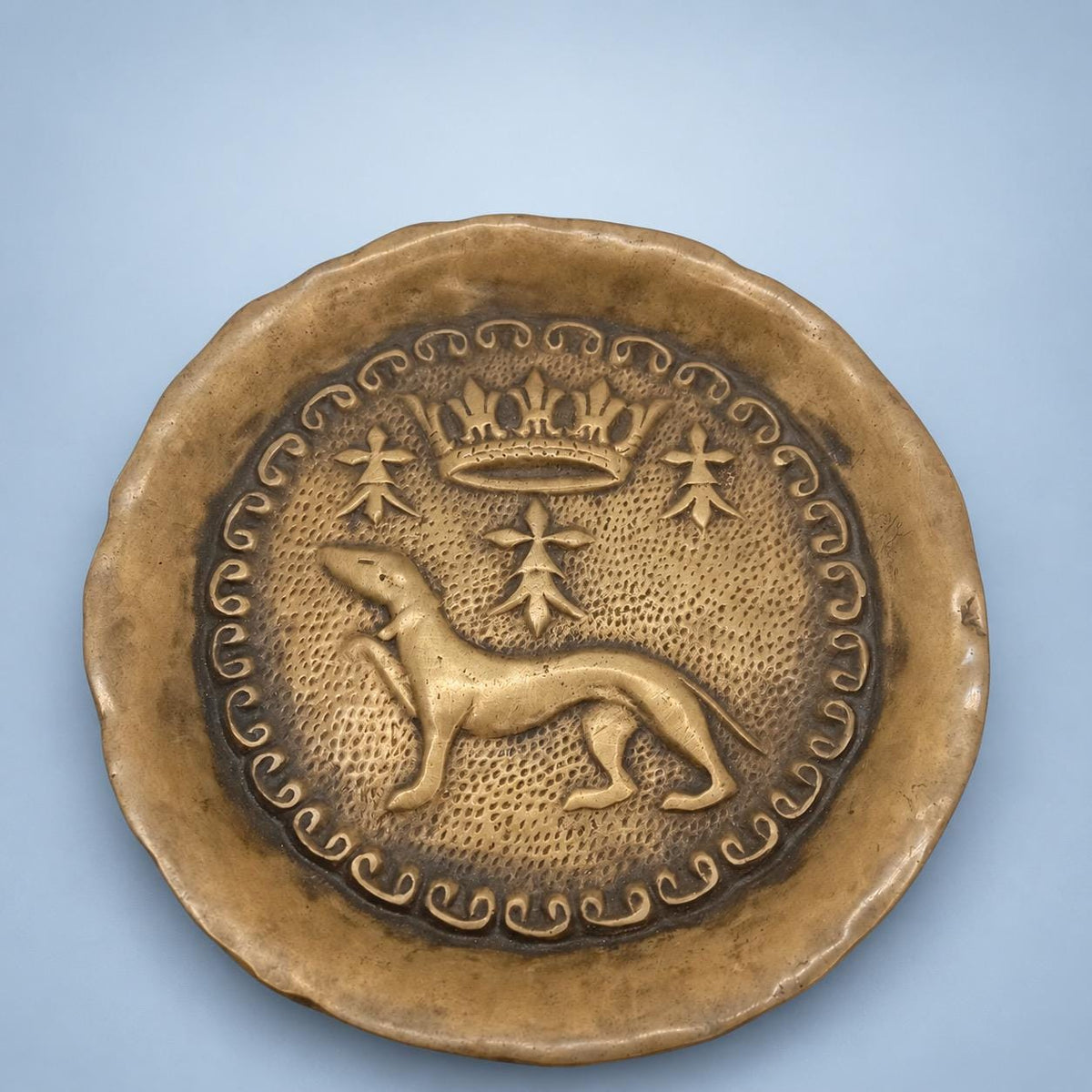Vintage Brass-Tone Breton Heraldic Trinket Dish, Ermine with Crown and Ermine Spots