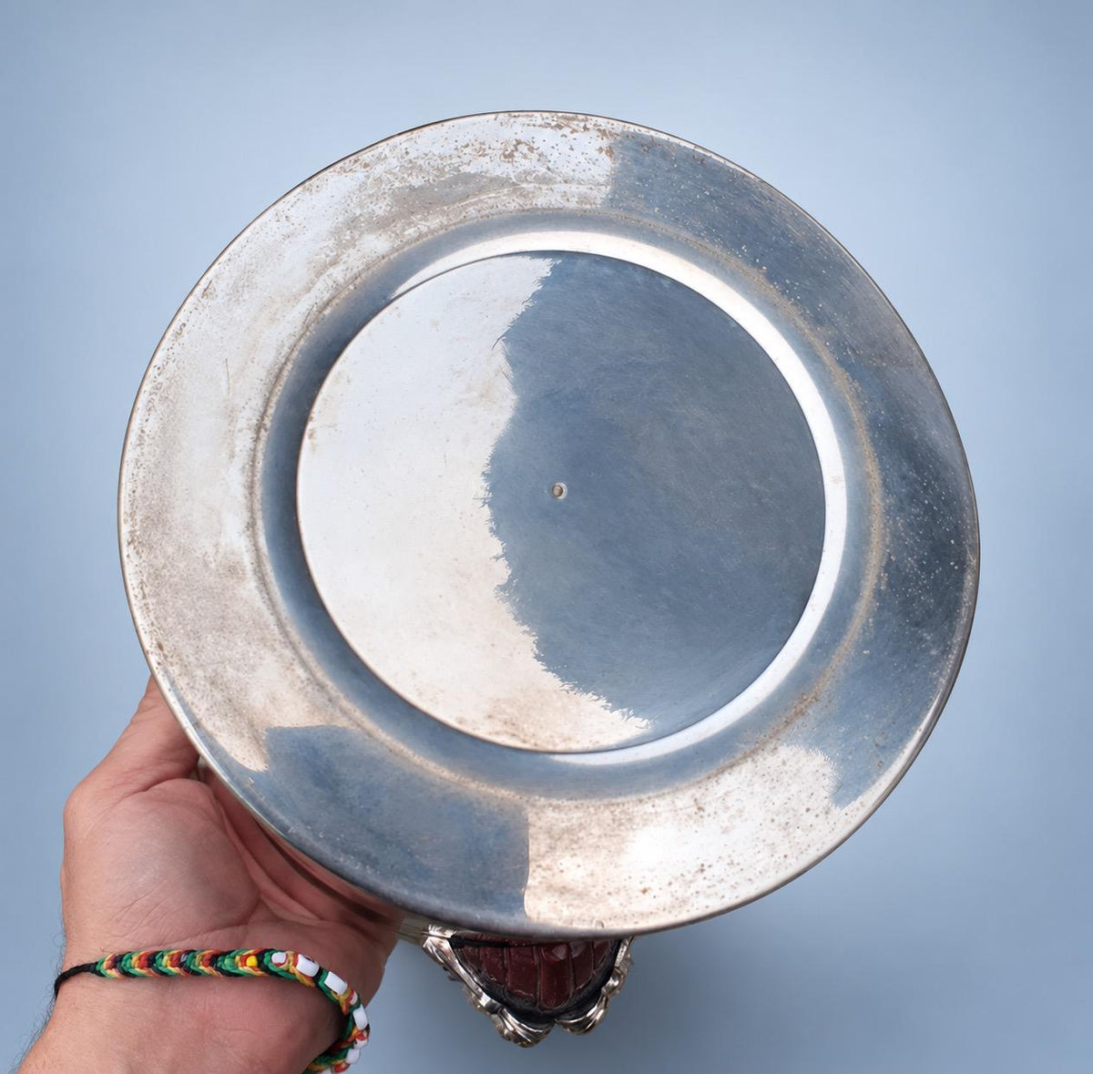 Vintage Art Deco Style Silver-Tone Champagne Bucket with Scroll Mounts and Dark Red-Brown Handles