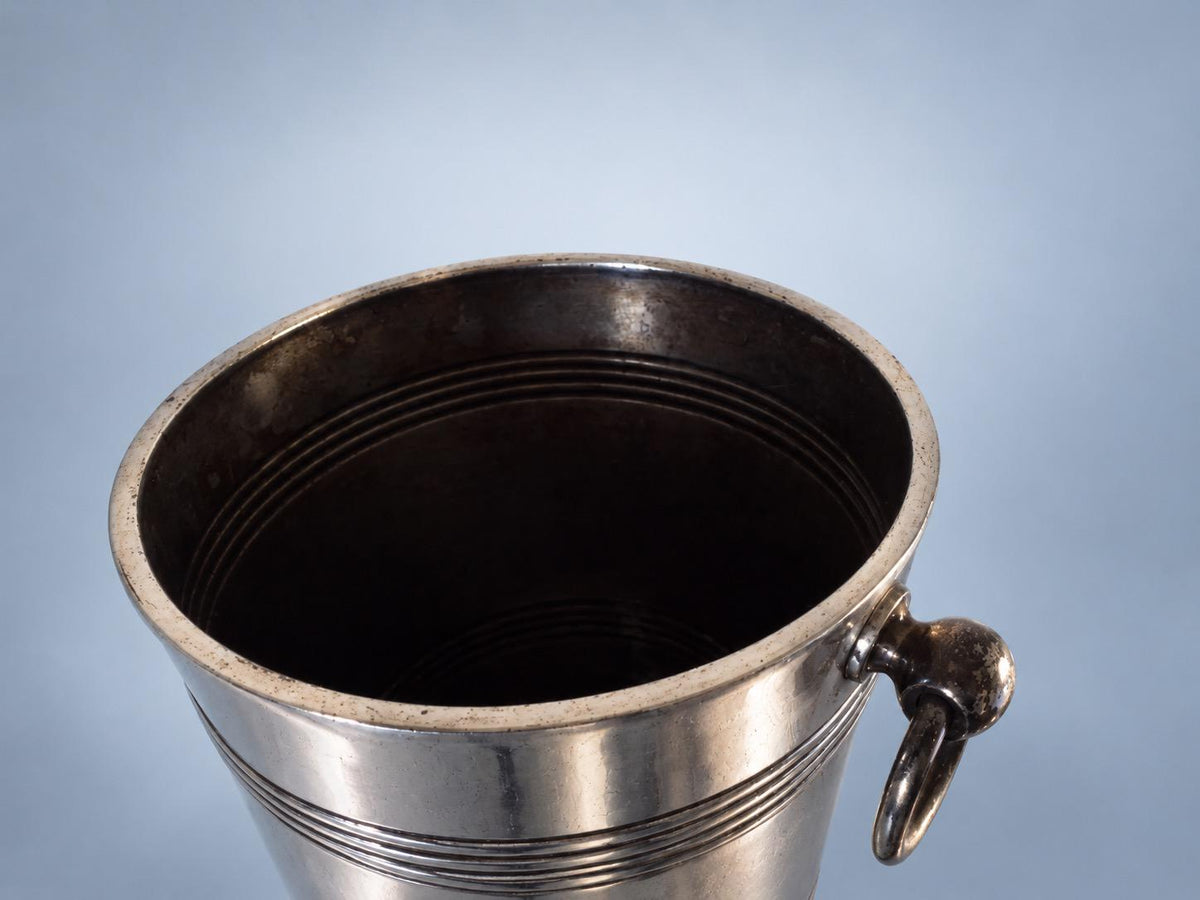 Vintage Silver-Tone Champagne Bucket with Reeded Bands and Ring Handles