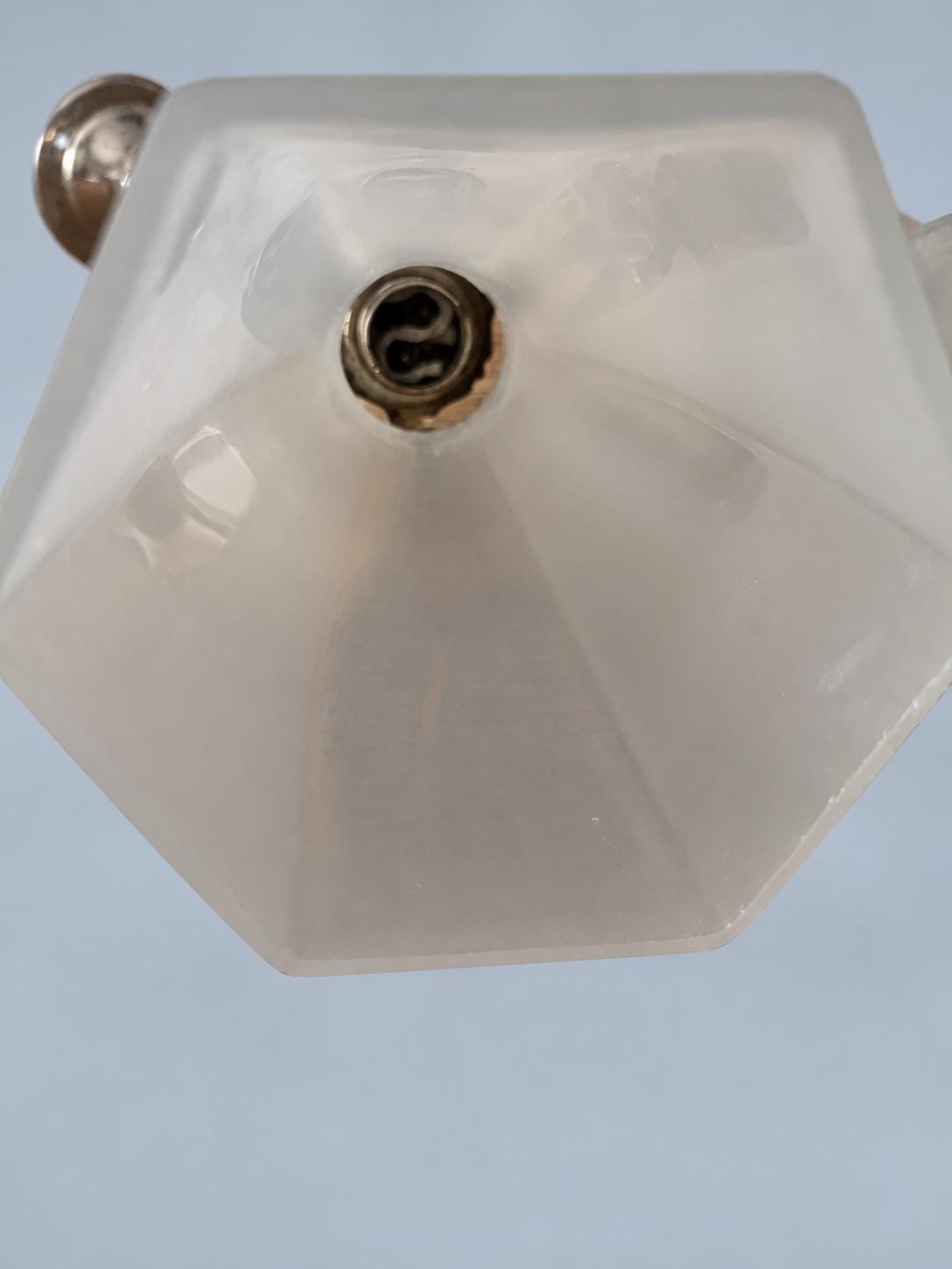 Vintage Pair of Chrome-Tone Swan-Neck Wall Sconces with Frosted Hexagonal Glass Shades