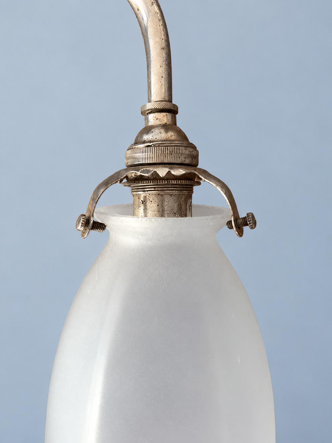 Vintage Pair of Chrome-Tone Swan-Neck Wall Sconces with Frosted Hexagonal Glass Shades