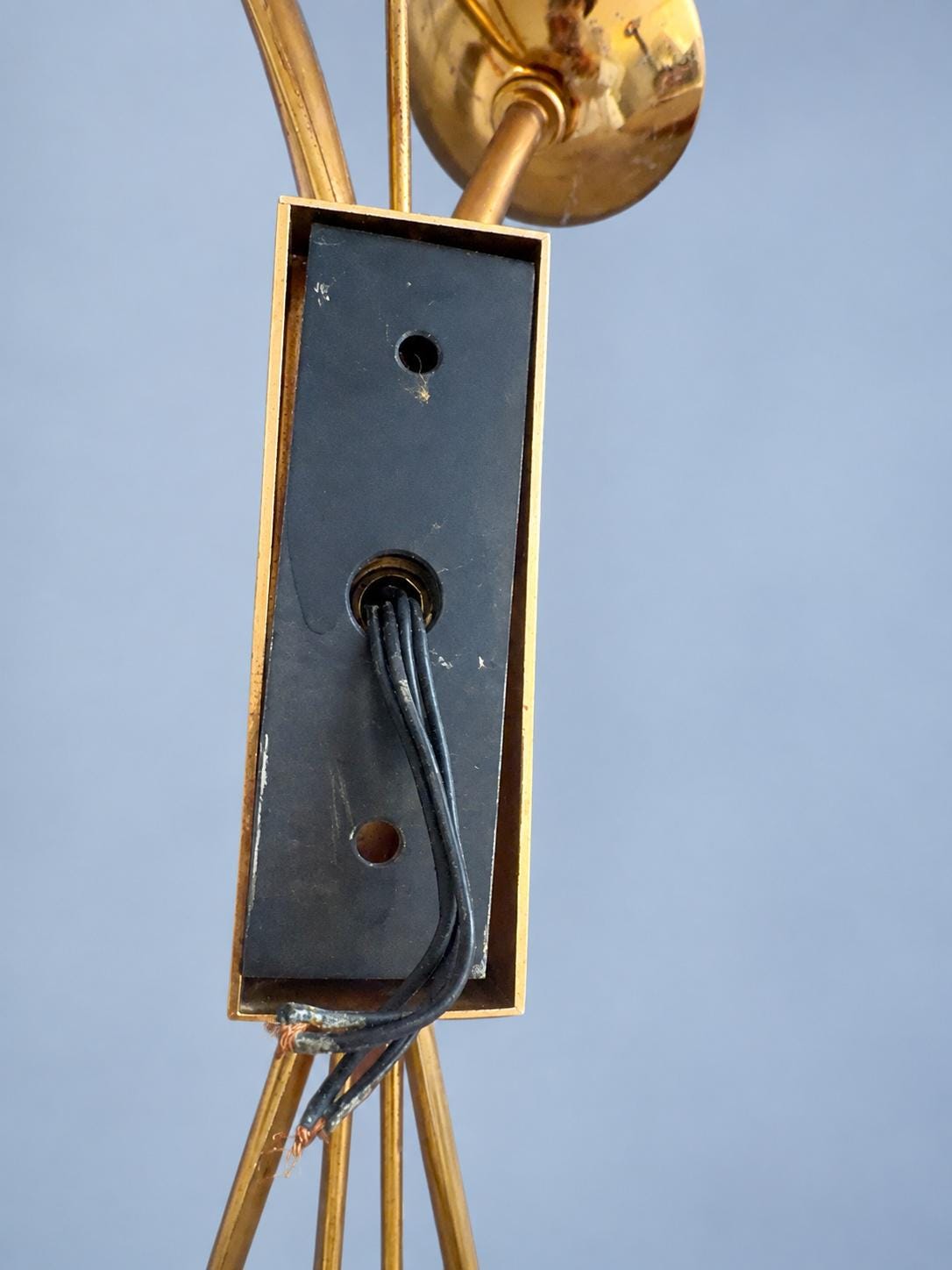 Pair of Vintage Gold-Tone Reed Wall Sconces, Two Arms Each, Clear Plastic Accents, Bare Bayonet Sockets, 50 cm