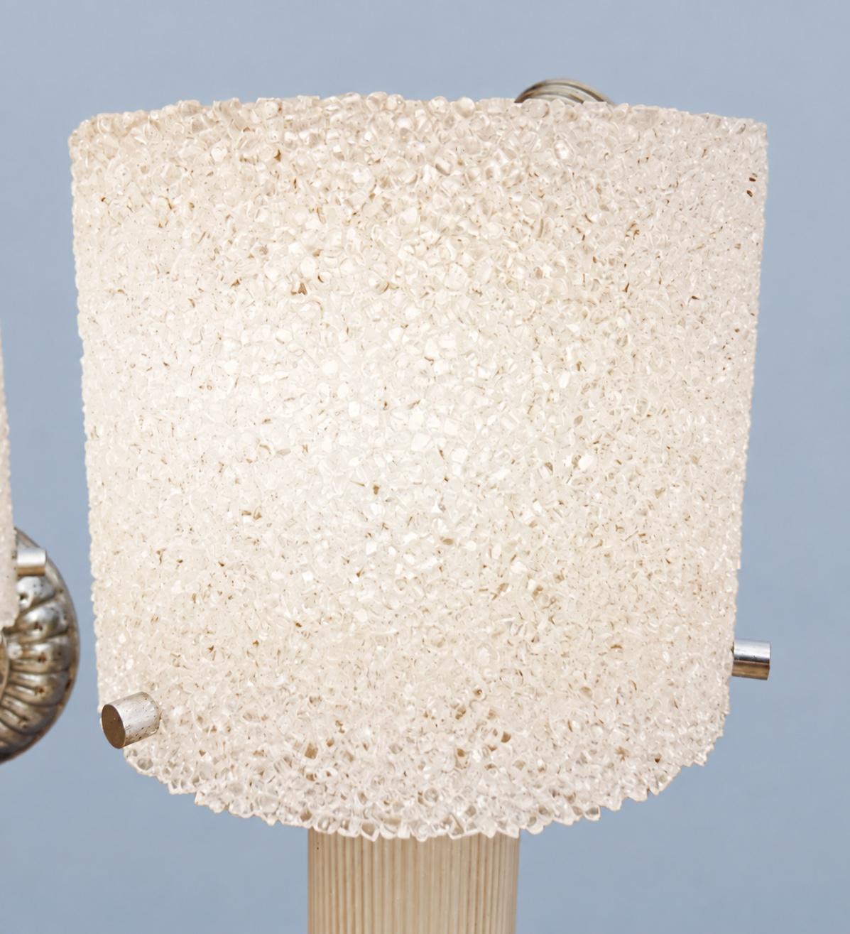 Vintage Pair of 1960s–70s French Silver-Tone Wall Sconces with Textured "Sugar" Acrylic Shades