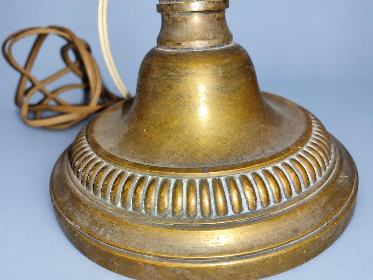 Antique Large Bronze-Tone Candlestick Table Lamp with Gadrooned Base and Drip Pan
