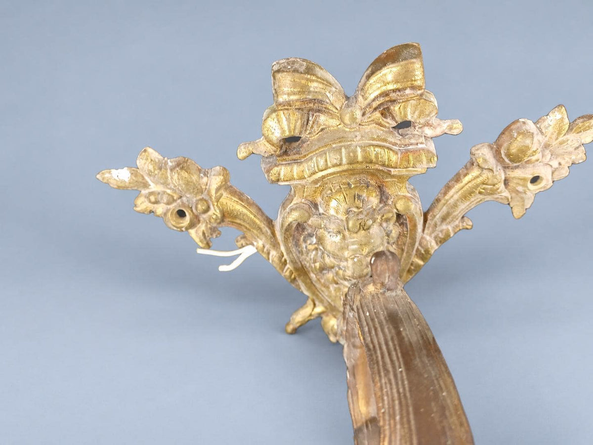 Vintage Pair of Louis XV Style Gilt Metal Wall Sconces with Ruffled Frosted Glass Tulip Shades