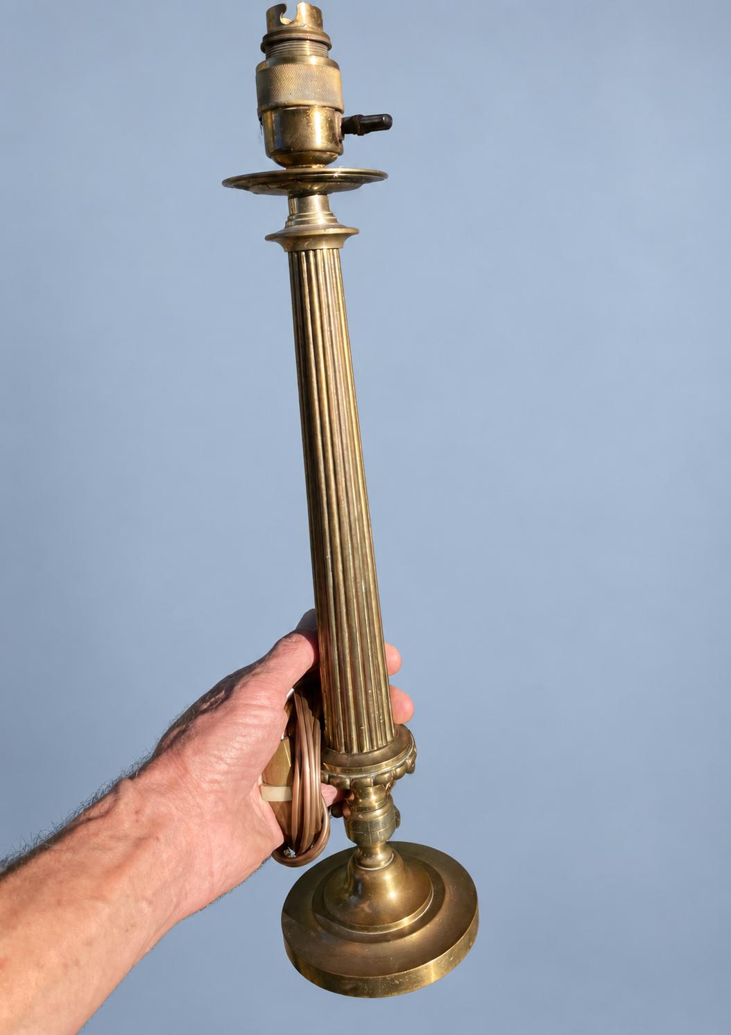 Vintage 1960s–70s Louis XVI Style Brass-Tone Fluted Column Table Lamp Base, Weighted