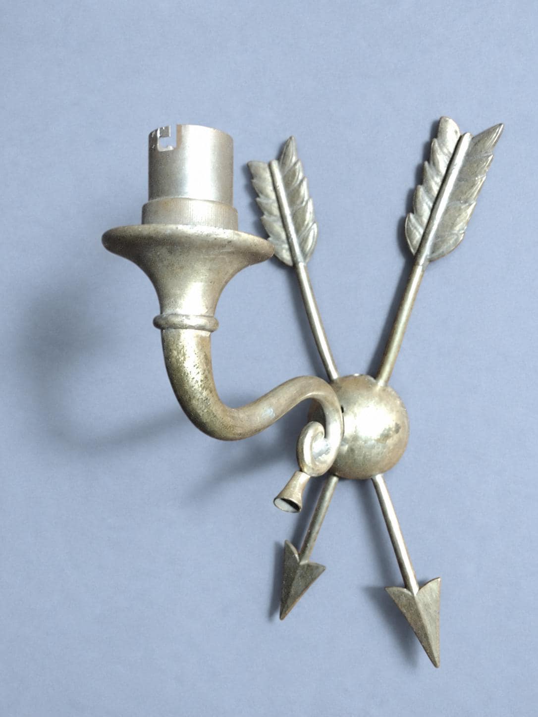 Vintage Louis XVI Style Single Wall Sconce with Hunting Horn Arm and Crossed Arrows