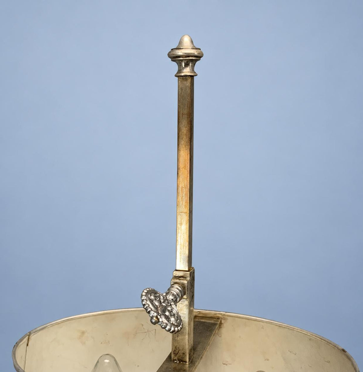 Antique French Two-Light Bouillotte Lamp, Silver-Plated Bronze, Dark Green Tole Shade, Scalloped Base, 46 cm