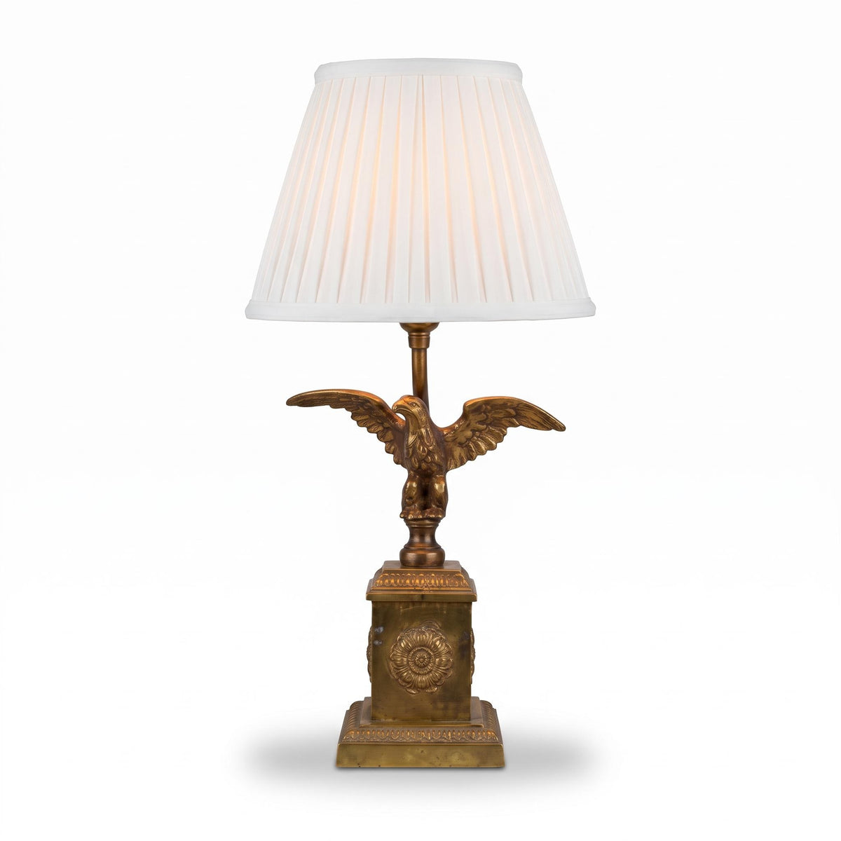 Vintage Empire Style Eagle Table Lamp, Converted Candlestick with Rosette Plinth, Brass-Tone Metal