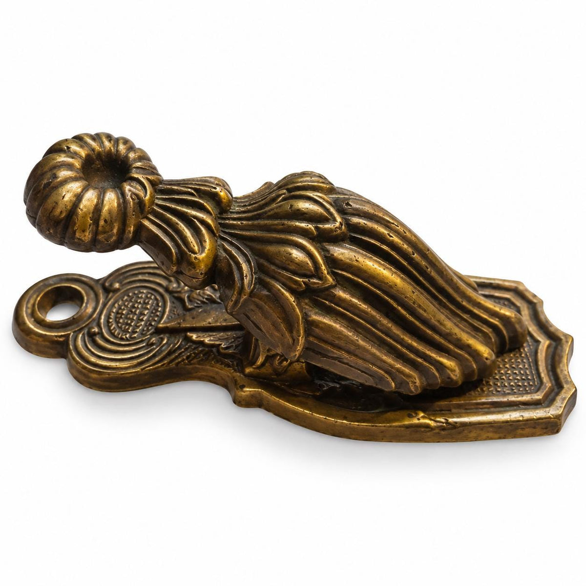 Vintage Bronze-Tone Metal Letter Clip with Fan-Shaped Leaf Lever and Rosette Knob, Wall or Desk Mount