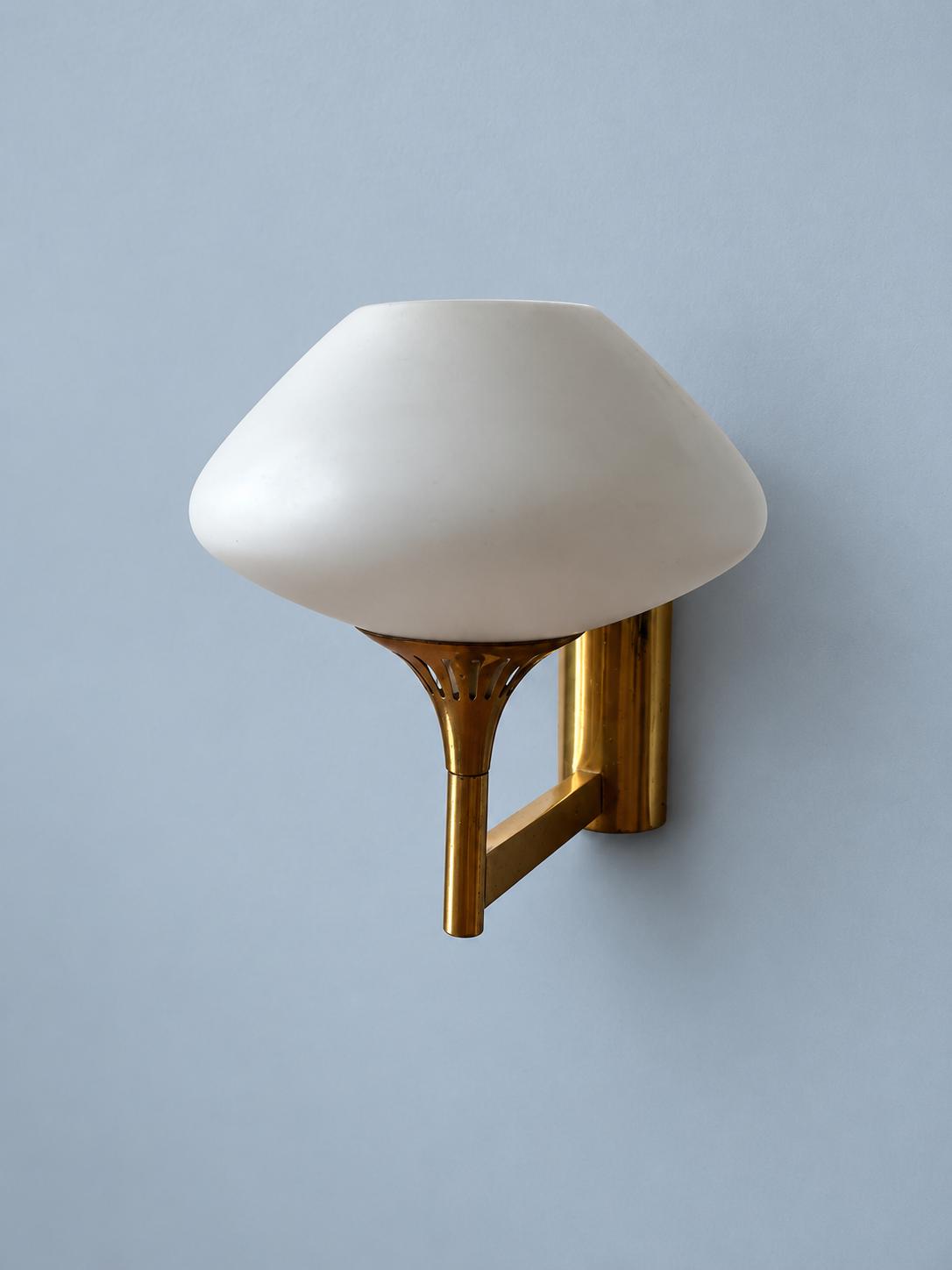Vintage 1970s Gold-Tone Wall Sconce with White Saucer-Shaped Glass Shade