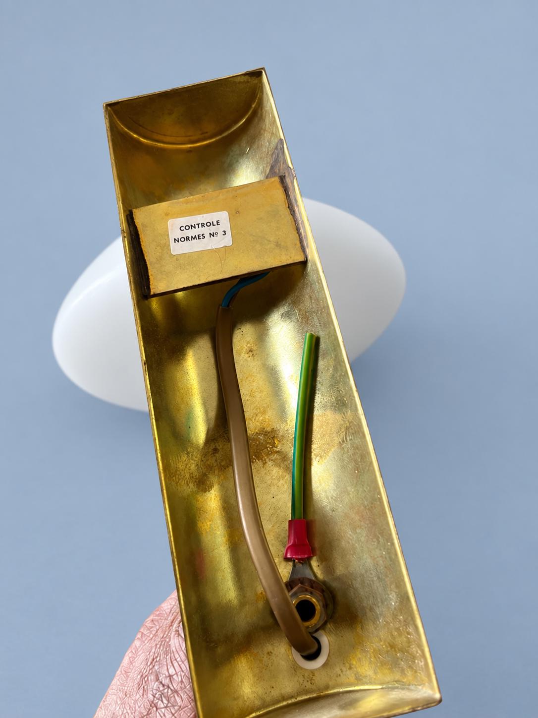 Vintage 1970s Gold-Tone Wall Sconce with White Saucer-Shaped Glass Shade