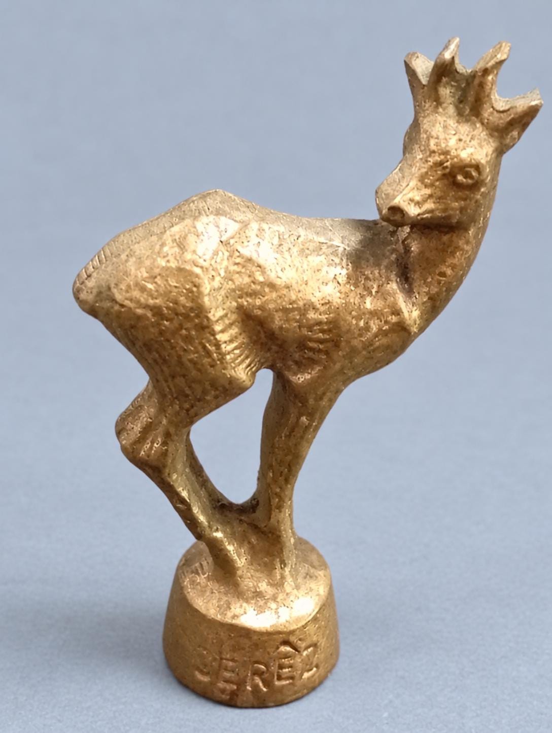 Vintage Miniature Solid Brass Roe Deer Figurine, Small Stag Statue Marked Jerez, Woodland Animal Desk Ornament or Paperweight