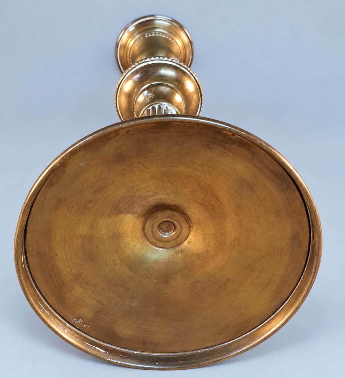 Brass Neoclassical Candlestick with Fluted Column and Beaded Base, Louis XVI Style, Vintage