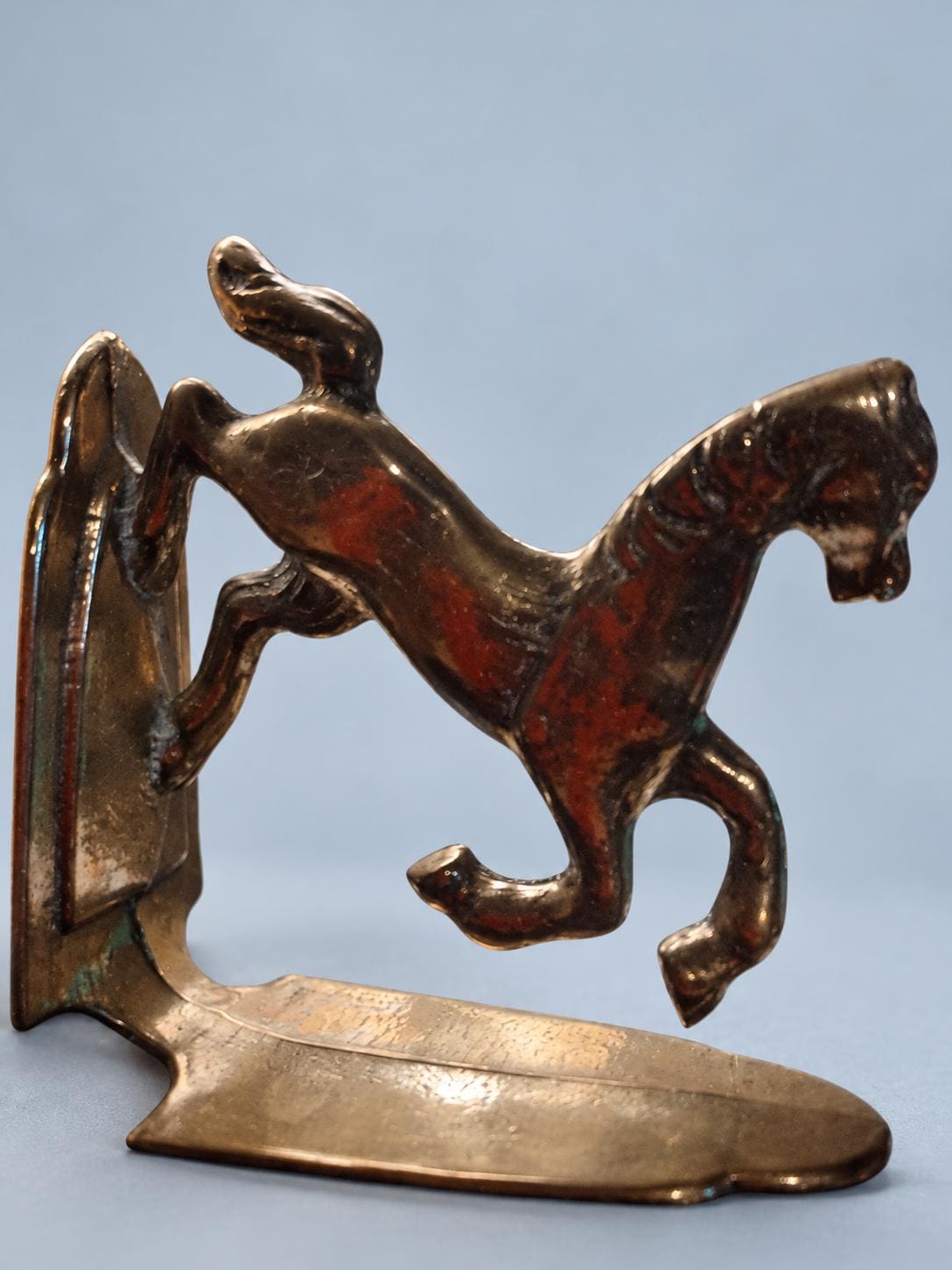 Pair of Vintage Solid Brass Horse Bookends, Leaping Stallion Figural Book Holders, Equestrian Library and Office Shelf Decor