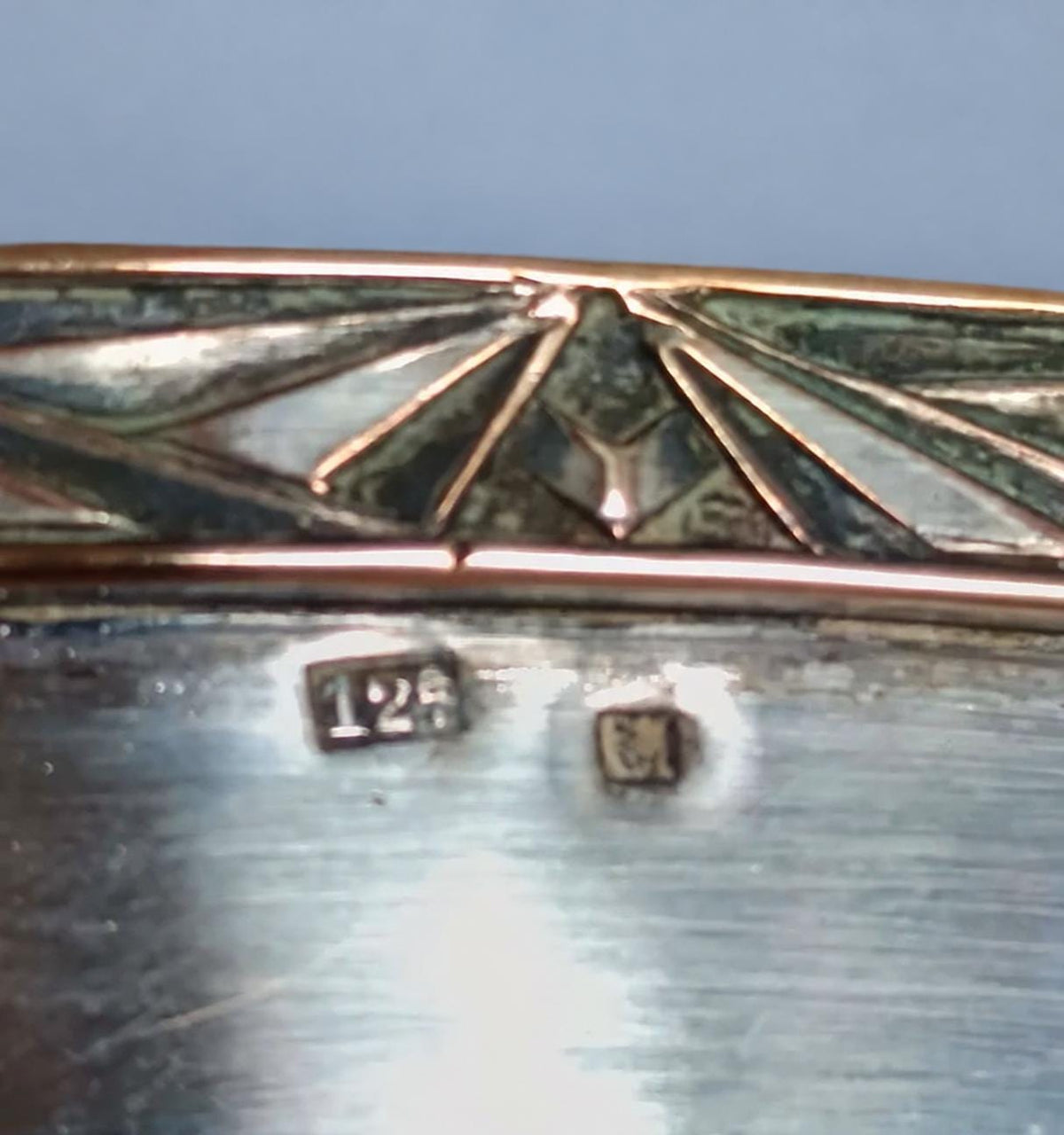 Vintage Art Deco Footed Bowl, Silver-Tone Metal Coupe on Pedestal with Fan Flower Panels and Chevron Borders, 20 cm