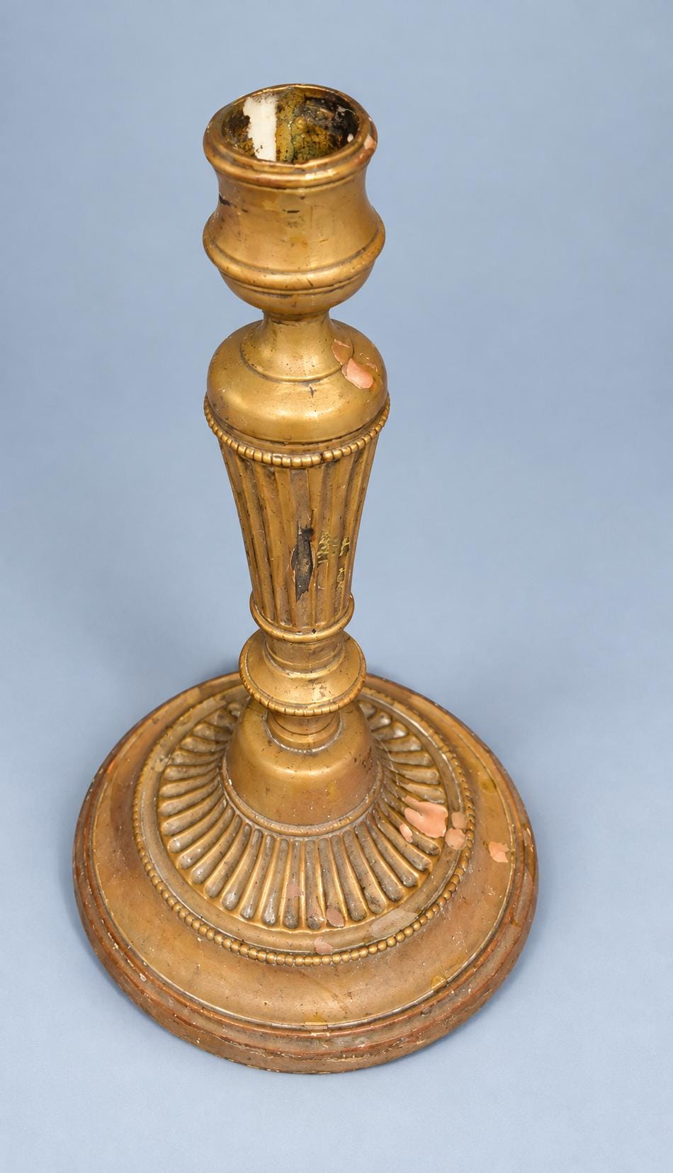 Vintage Louis XVI Style Brass-Tone Candlestick with Fluted Column and Gadrooned Base, Neoclassical Taper Holder, Mantel Decor