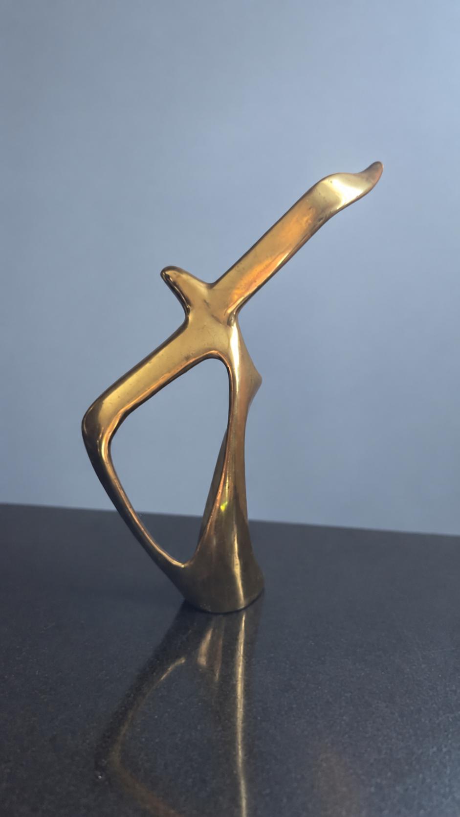 Vintage Mid-Century Modern Abstract Brass-Tone Seagull Sculpture